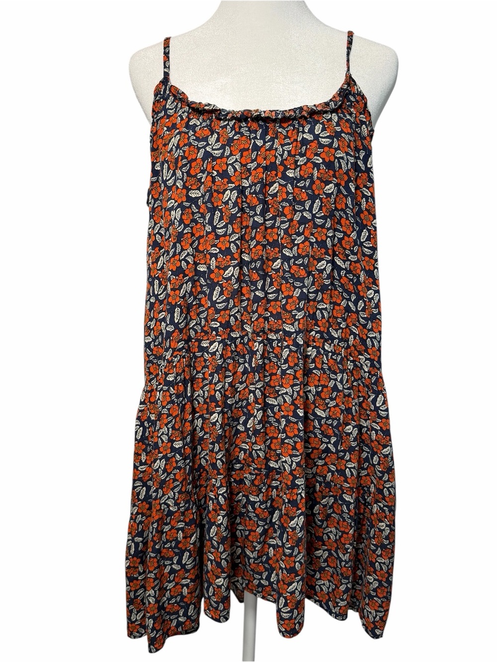 Natural Life Floral Sundress Orange Navy Boho Cottagecore Flowy Midi Dress